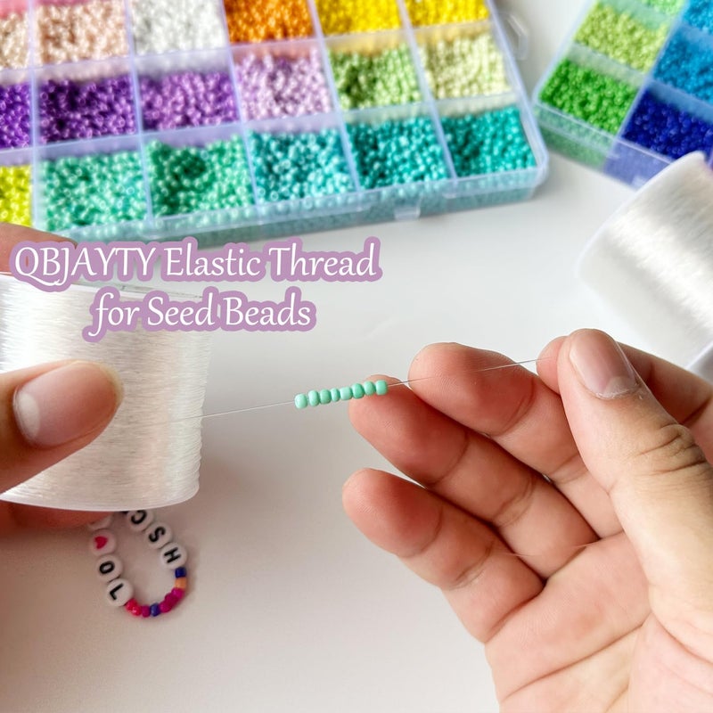 QBJAYTY 0.5mm Stretchy Bracelet String, Clear Elastic Bracelet String for Bracelets Making, 131 Yards Clear Stretch Beading Thread String Cord for Clay Letter Seed Beads (0.5mm Crystal) - Image 2